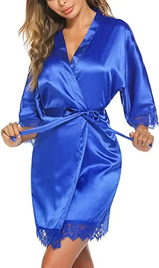 Silky Lace Robe, Monochrome robe，Satin Bridesmaid Robes ,Lace Bride Robe,Bridesmaid Gifts , women robe A9007