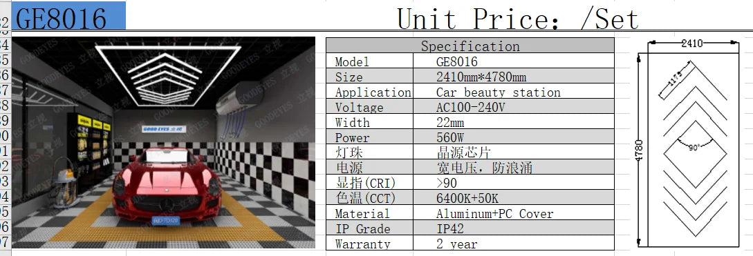 2.41*3.5M with Outline Hexagon Led Garage Lamp Inspection Hexagon Panel Light for Ceiling Wall Detailing Studio Poshing Workshop