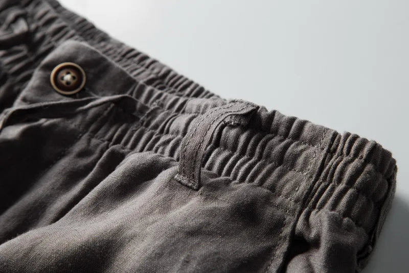 Italy 100% linen brand pants men casual fashion trousers for men solid elastic waist pants mens trend breathable trousers men
