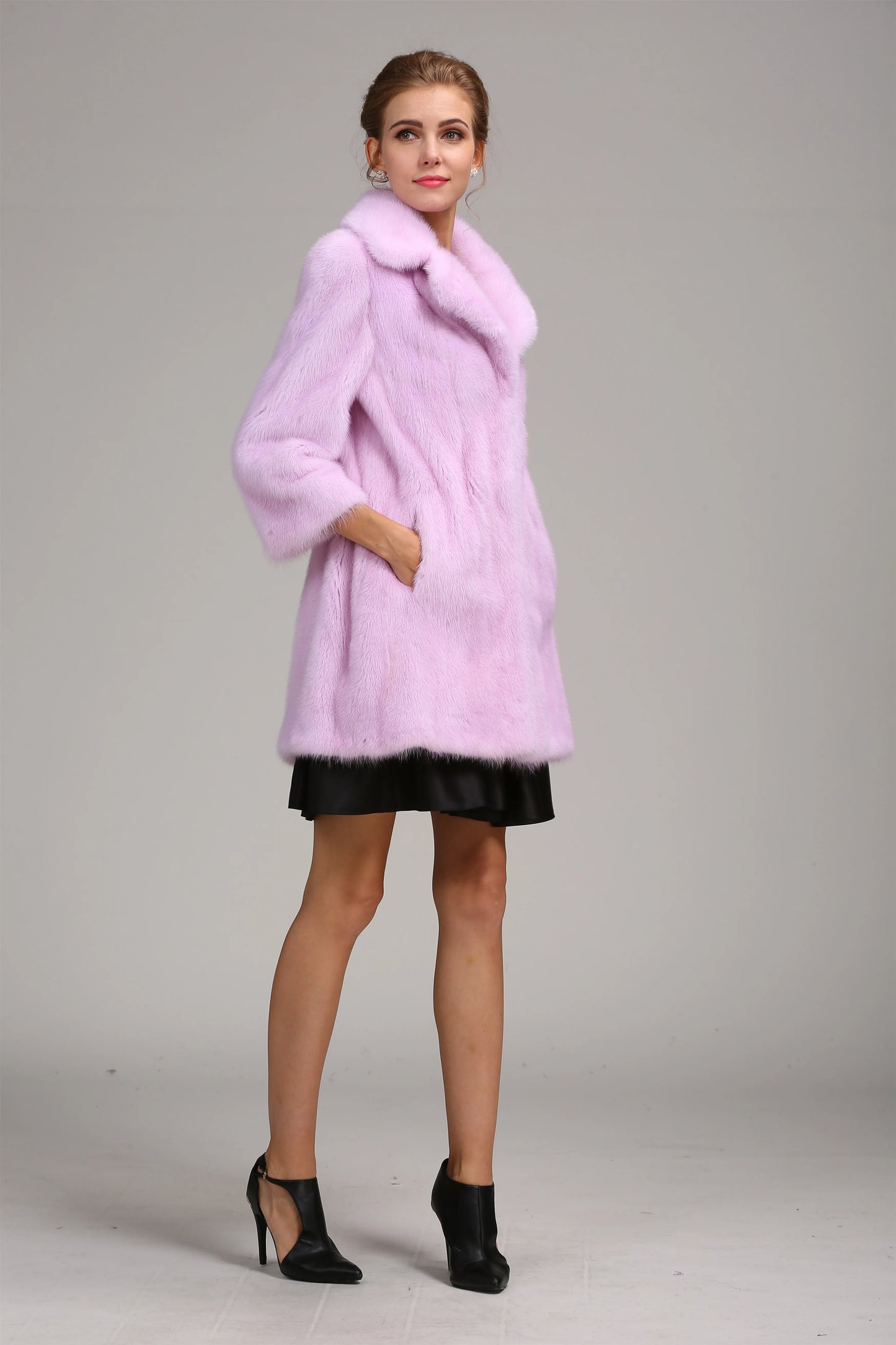 Western New Fashion Warm Coat Modest Light Purple Real Mink Fur Clothing Beautiful