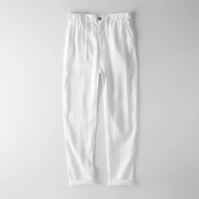 Italy 100% linen brand pants men casual fashion trousers for men solid elastic waist pants mens trend breathable trousers men