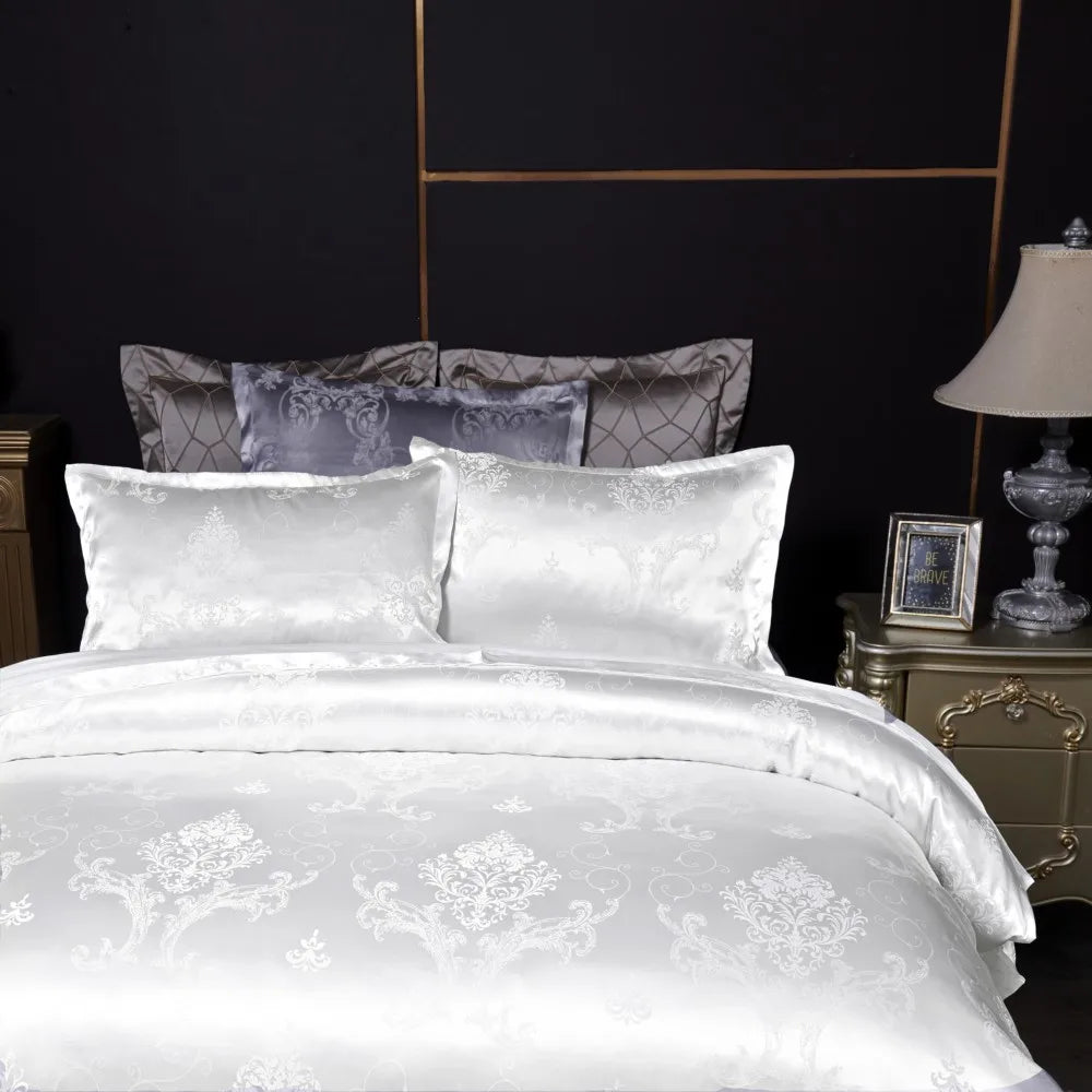 Satin Jacquard Bedding Set Luxury Bed Linens European Style Duvet Cover Queen King Size For Adults