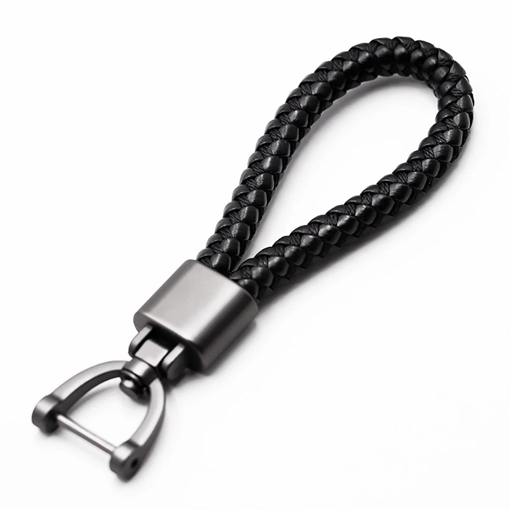 High-Grade Keychain for Men Women Rotatable Key Chain Luxury Hand Woven Leather Horseshoe Buckle Car Key Ring Holder Accessories