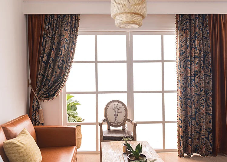 American Light Luxury Orange Orange Velvet Pure Color Lace Stitching Blackout Curtains for Living Room Bedroom Finished Product