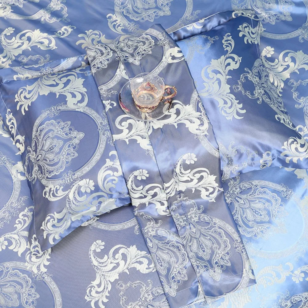 Satin Jacquard Bedding Set Luxury Bed Linens European Style Duvet Cover Queen King Size For Adults