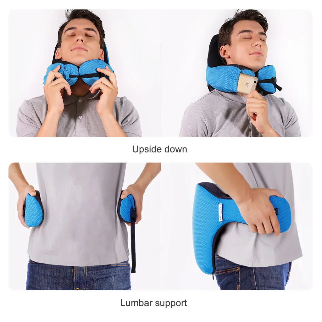 6-in-1 Neck Pillow Long Haul Astronaut Memory Foam Travel Detachable Hood Adjustable Ages Side Elastic Pocket Neck Cushion Plane