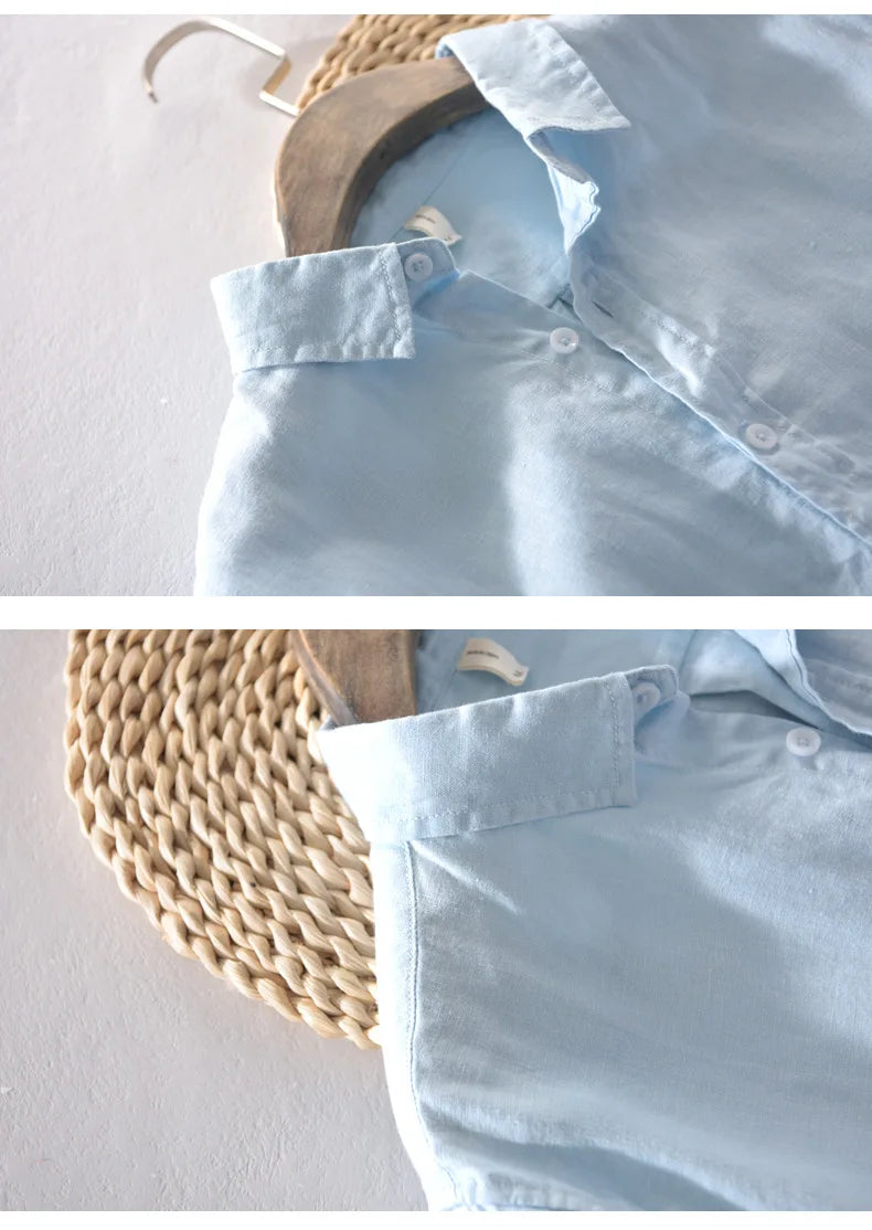 New Designer 100% Linen Long Sleeved Shirt Men Brand Casual Solid White Button Up Shirts for Men Top