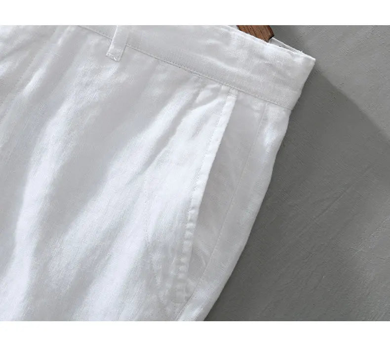 Summer New 100% Linen Casual Shorts Men Clothing Slim Solid Color Streetwear Pants Oversize B8216