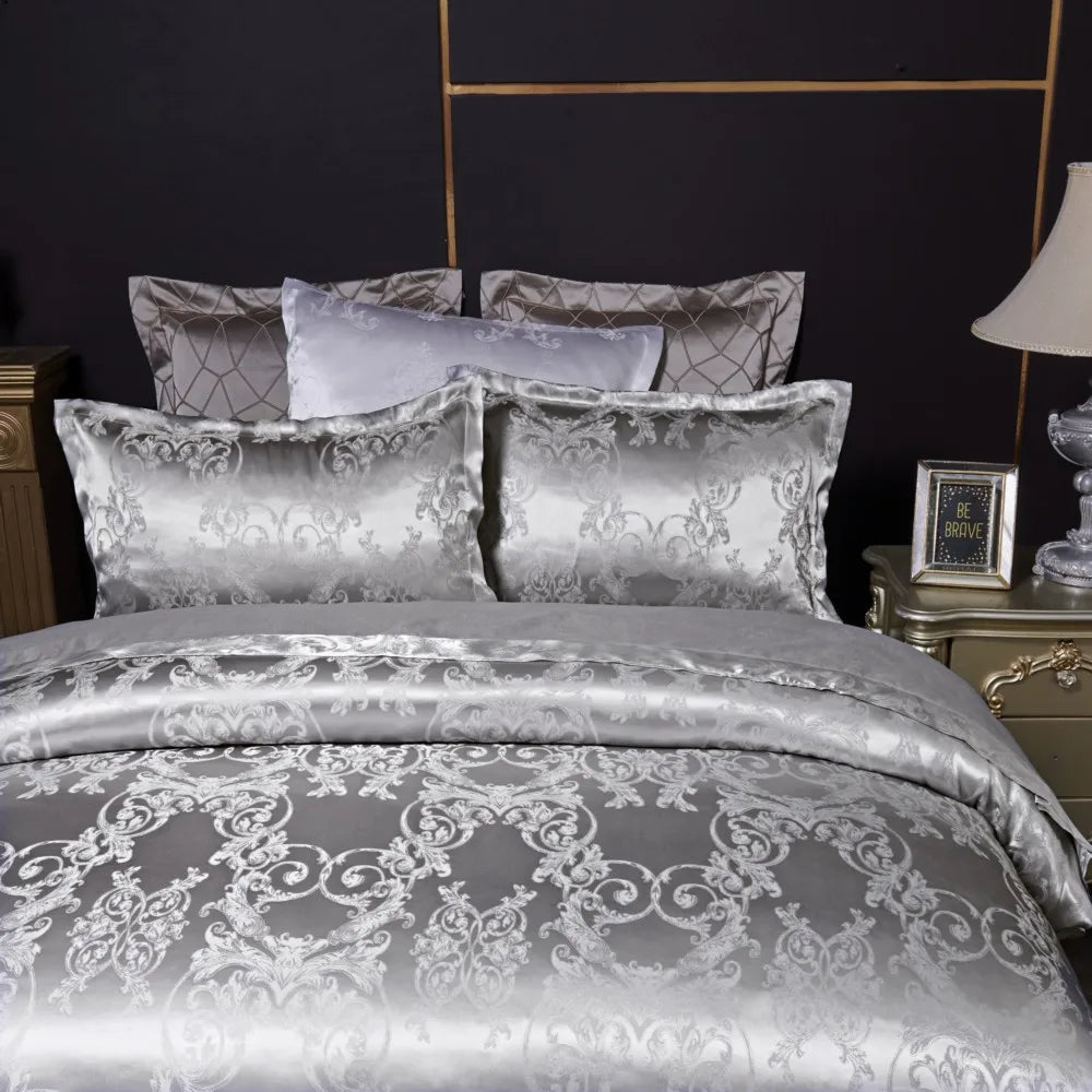 Satin Jacquard Bedding Set Luxury Bed Linens European Style Duvet Cover Queen King Size For Adults