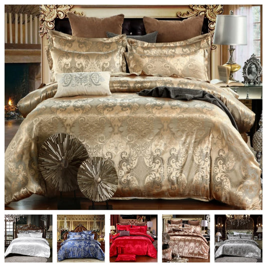 Satin Jacquard Bedding Set Luxury Bed Linens European Style Duvet Cover Queen King Size For Adults