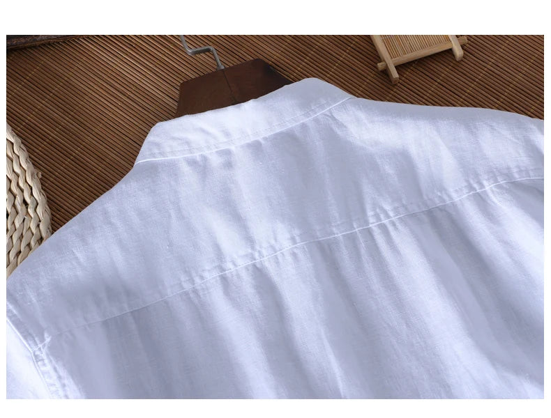 Schinteon 100% Linen Summer Casual Shirt Men Breathable Turn-down Collar Short Sleeved Pullover Shirt Comfortable New