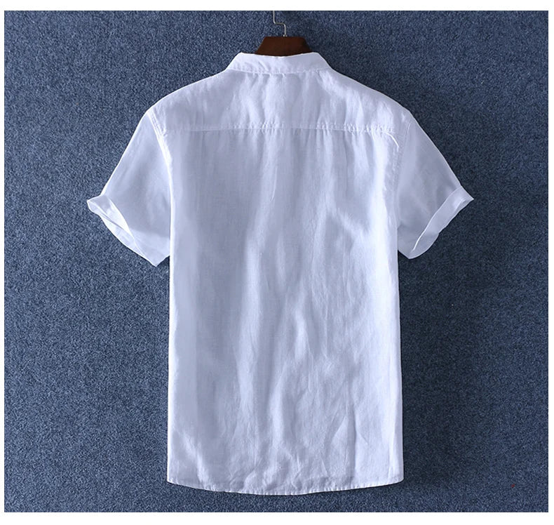 Schinteon 100% Linen Summer Casual Shirt Men Breathable Turn-down Collar Short Sleeved Pullover Shirt Comfortable New
