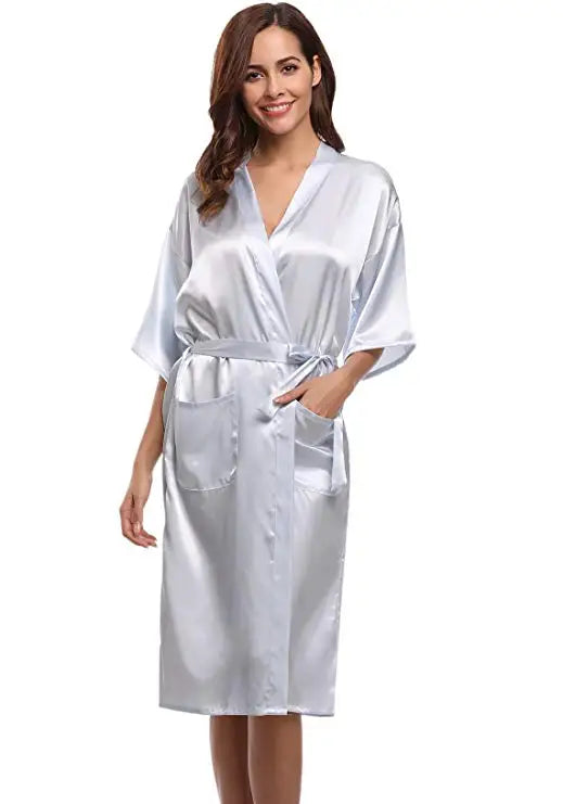 PURPLE Womens Robe Hot Sale Faux Silk Kimono Bath Gown Female Sexy Bathrobe Nightgown Mujer Pijama Size S M L XL XXL XXXL Zh02A