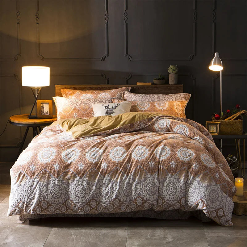 2018 Spring 5D Carved Classic bedding set Flannel and Coral fleece cotton bed linen duvet cover sets