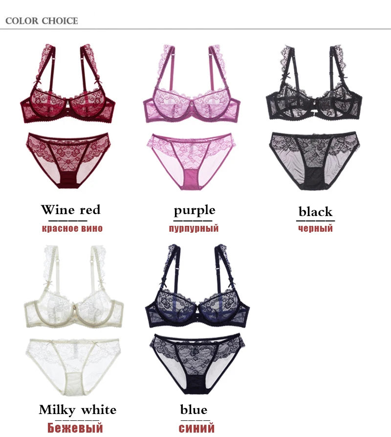 2020 New Lace Bra Set Transparent Plus Size C D Cup Underwear Women Ultrathin Sexy Lingerie Set Black Brand Bra And Panty Set