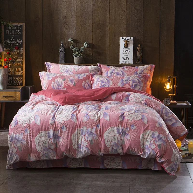2018 Spring 5D Carved Classic bedding set Flannel and Coral fleece cotton bed linen duvet cover sets