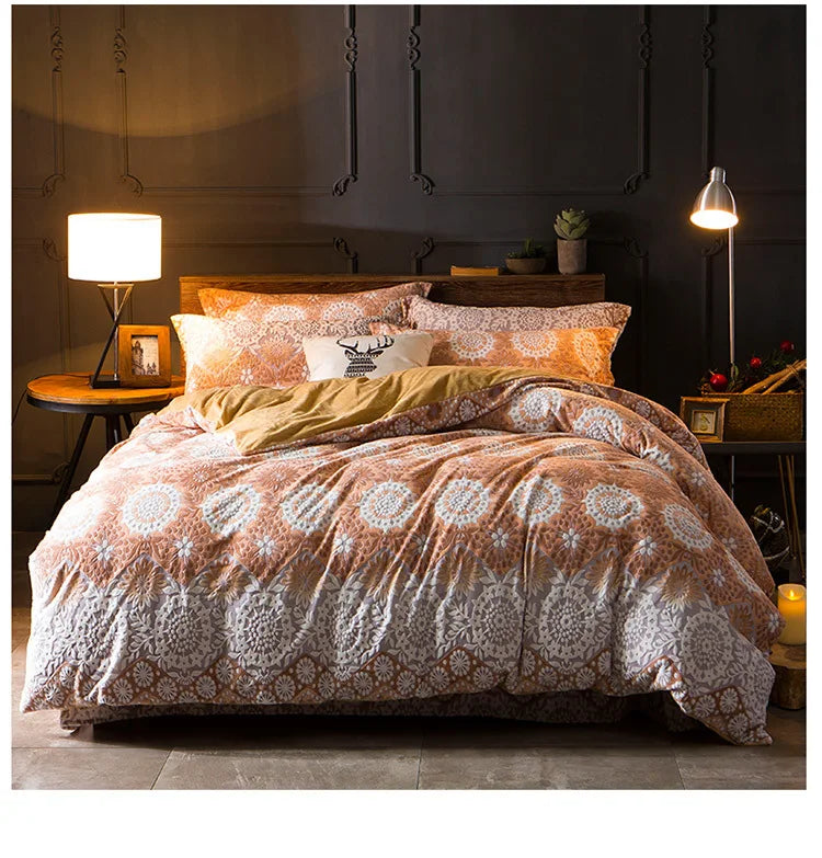 2018 Spring 5D Carved Classic bedding set Flannel and Coral fleece cotton bed linen duvet cover sets