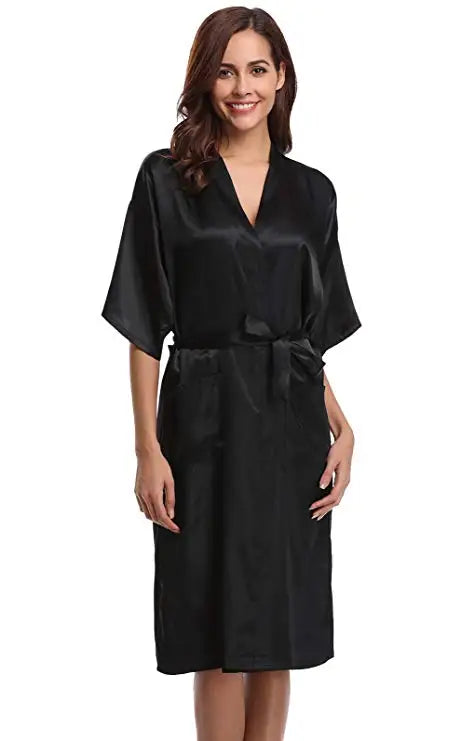 PURPLE Womens Robe Hot Sale Faux Silk Kimono Bath Gown Female Sexy Bathrobe Nightgown Mujer Pijama Size S M L XL XXL XXXL Zh02A