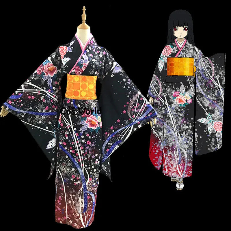 Jigoku Shoujo Enma Ai Kimono Yukata Maid Dress Outfit Uniform Anime Cosplay Costumes