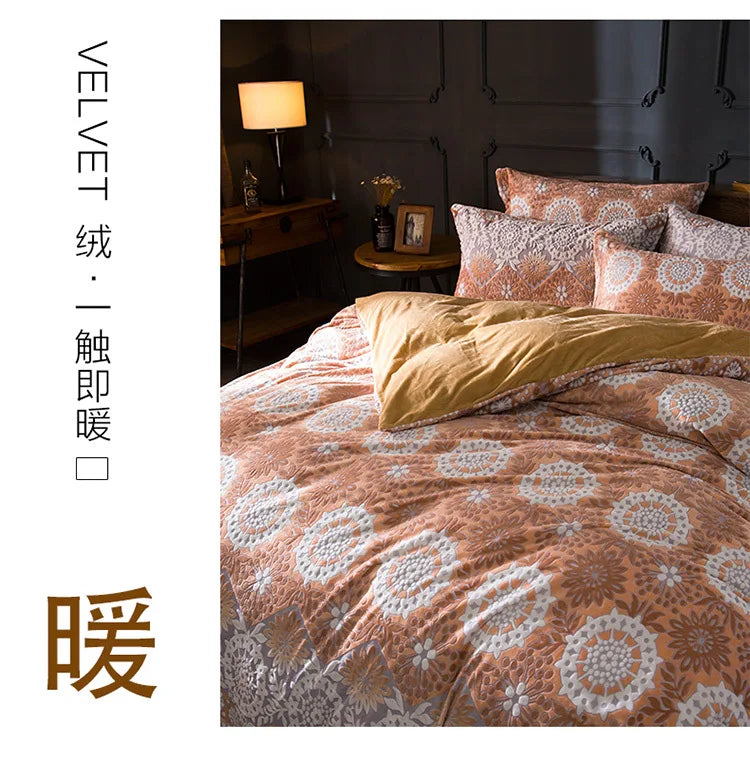 2018 Spring 5D Carved Classic bedding set Flannel and Coral fleece cotton bed linen duvet cover sets