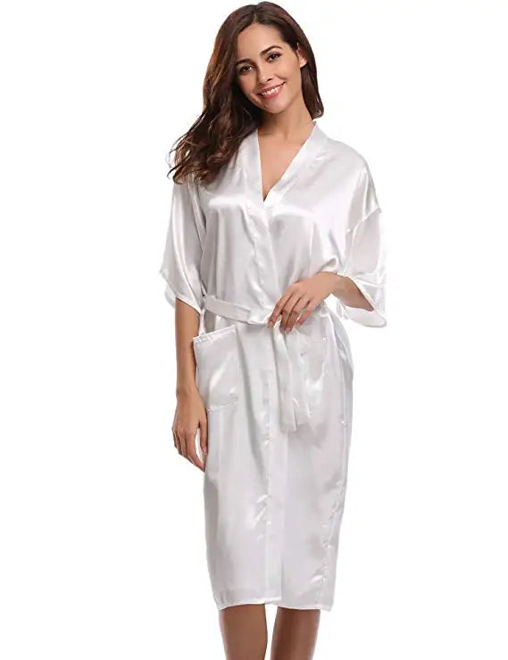 PURPLE Womens Robe Hot Sale Faux Silk Kimono Bath Gown Female Sexy Bathrobe Nightgown Mujer Pijama Size S M L XL XXL XXXL Zh02A