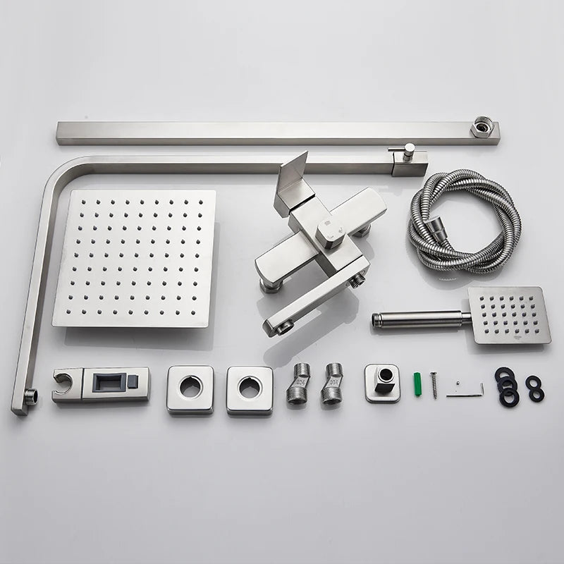 Luxury Shower Mixers Faucet Brushed Nickel Rain Shower Faucets System In-wall Square Hand Shower Mixer Tap Set