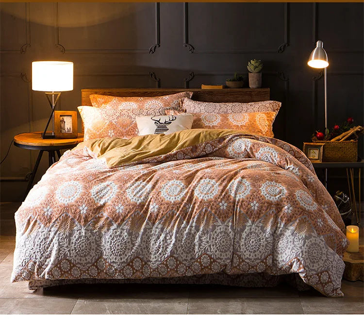 2018 Spring 5D Carved Classic bedding set Flannel and Coral fleece cotton bed linen duvet cover sets