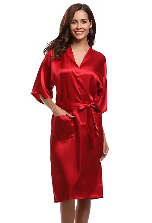 PURPLE Womens Robe Hot Sale Faux Silk Kimono Bath Gown Female Sexy Bathrobe Nightgown Mujer Pijama Size S M L XL XXL XXXL Zh02A
