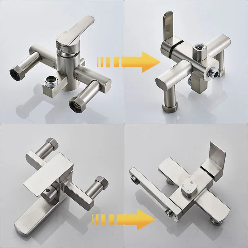 Luxury Shower Mixers Faucet Brushed Nickel Rain Shower Faucets System In-wall Square Hand Shower Mixer Tap Set