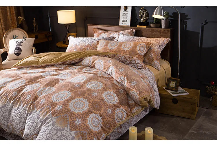 2018 Spring 5D Carved Classic bedding set Flannel and Coral fleece cotton bed linen duvet cover sets