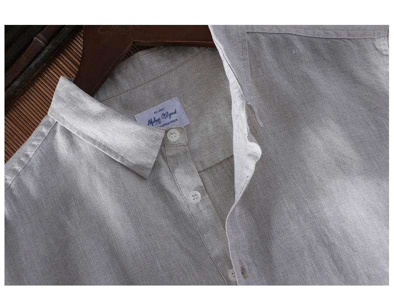 Schinteon 100% Linen Summer Casual Shirt Men Breathable Turn-down Collar Short Sleeved Pullover Shirt Comfortable New