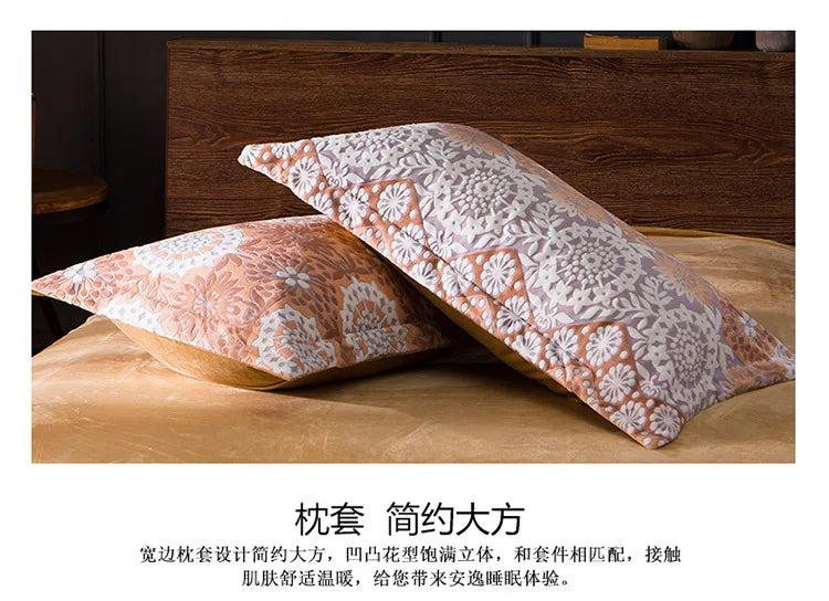 2018 Spring 5D Carved Classic bedding set Flannel and Coral fleece cotton bed linen duvet cover sets