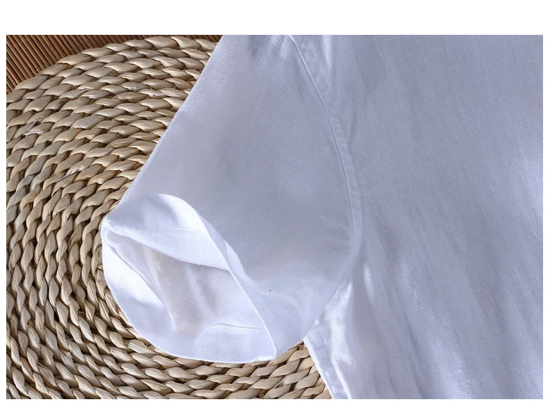 Schinteon 100% Linen Summer Casual Shirt Men Breathable Turn-down Collar Short Sleeved Pullover Shirt Comfortable New