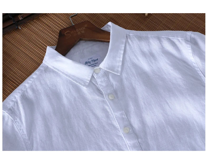 Schinteon 100% Linen Summer Casual Shirt Men Breathable Turn-down Collar Short Sleeved Pullover Shirt Comfortable New