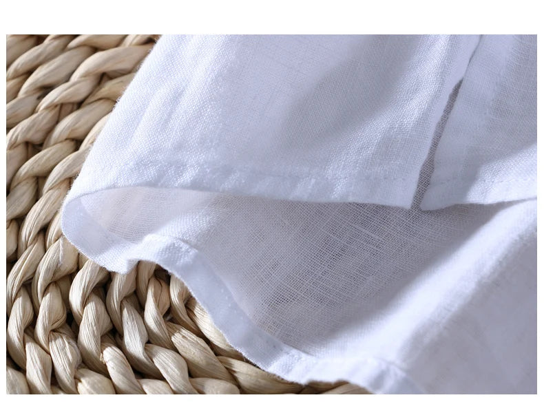 Schinteon 100% Linen Summer Casual Shirt Men Breathable Turn-down Collar Short Sleeved Pullover Shirt Comfortable New