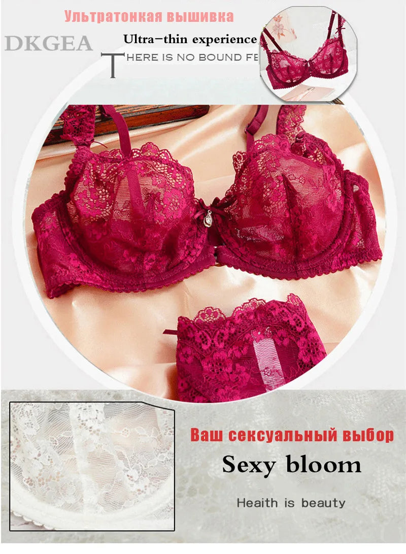 2020 New Lace Bra Set Transparent Plus Size C D Cup Underwear Women Ultrathin Sexy Lingerie Set Black Brand Bra And Panty Set