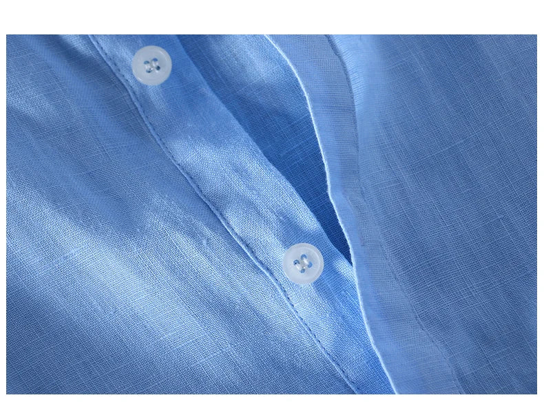 Schinteon 100% Linen Summer Casual Shirt Men Breathable Turn-down Collar Short Sleeved Pullover Shirt Comfortable New