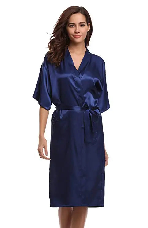 PURPLE Womens Robe Hot Sale Faux Silk Kimono Bath Gown Female Sexy Bathrobe Nightgown Mujer Pijama Size S M L XL XXL XXXL Zh02A