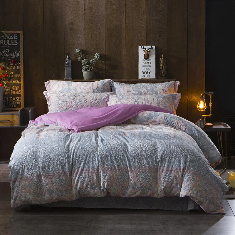 2018 Spring 5D Carved Classic bedding set Flannel and Coral fleece cotton bed linen duvet cover sets