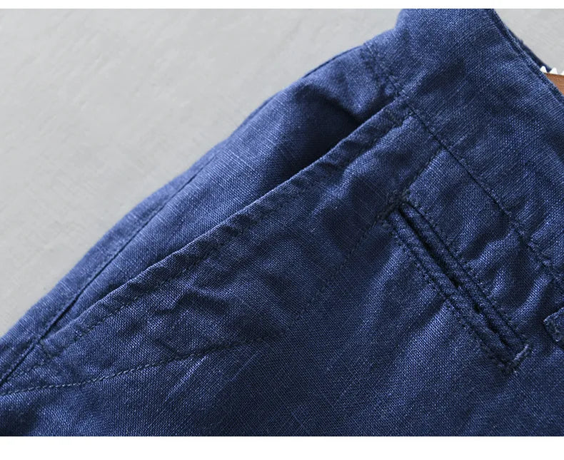 Summer New 100% Linen Casual Shorts Men Clothing Slim Solid Color Streetwear Pants Oversize B8216
