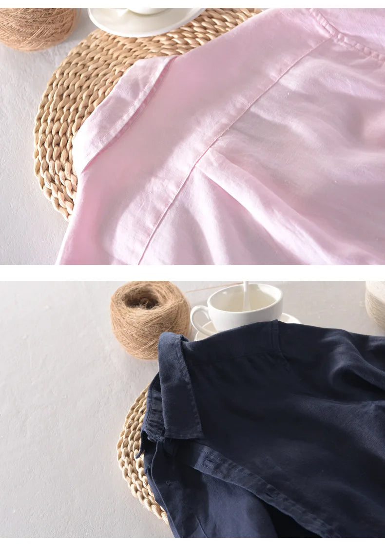 New Designer 100% Linen Long Sleeved Shirt Men Brand Casual Solid White Button Up Shirts for Men Top