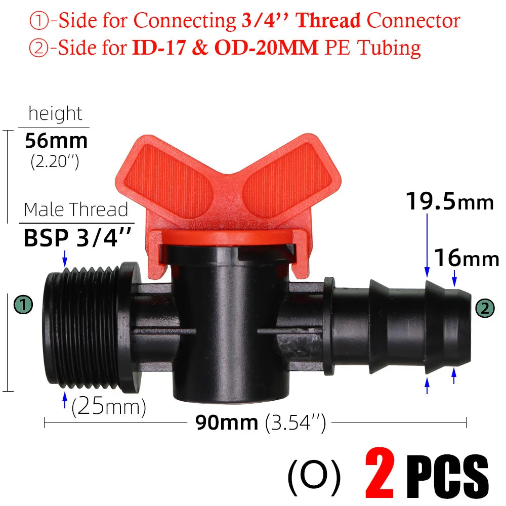 16mm 20mm 25mm 4/7mm 8/11mm Shut-off Valve Garden Hose Waterstop Barb Connector 1/4'' 1/2'' 3/4'' Drip Irrigation Valve Fittings