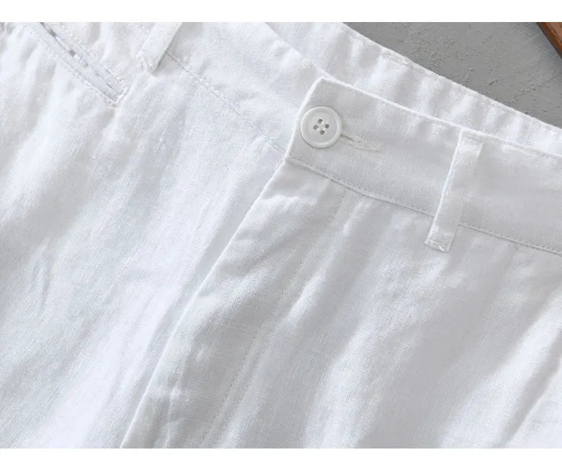 Summer New 100% Linen Casual Shorts Men Clothing Slim Solid Color Streetwear Pants Oversize B8216
