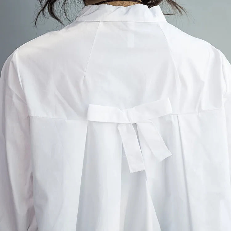 Summer 100% Cotton Women White Shirts Fashion Long-sleeve Large Loose Blouse Bow Fashion Lady Clothing 0.24KG