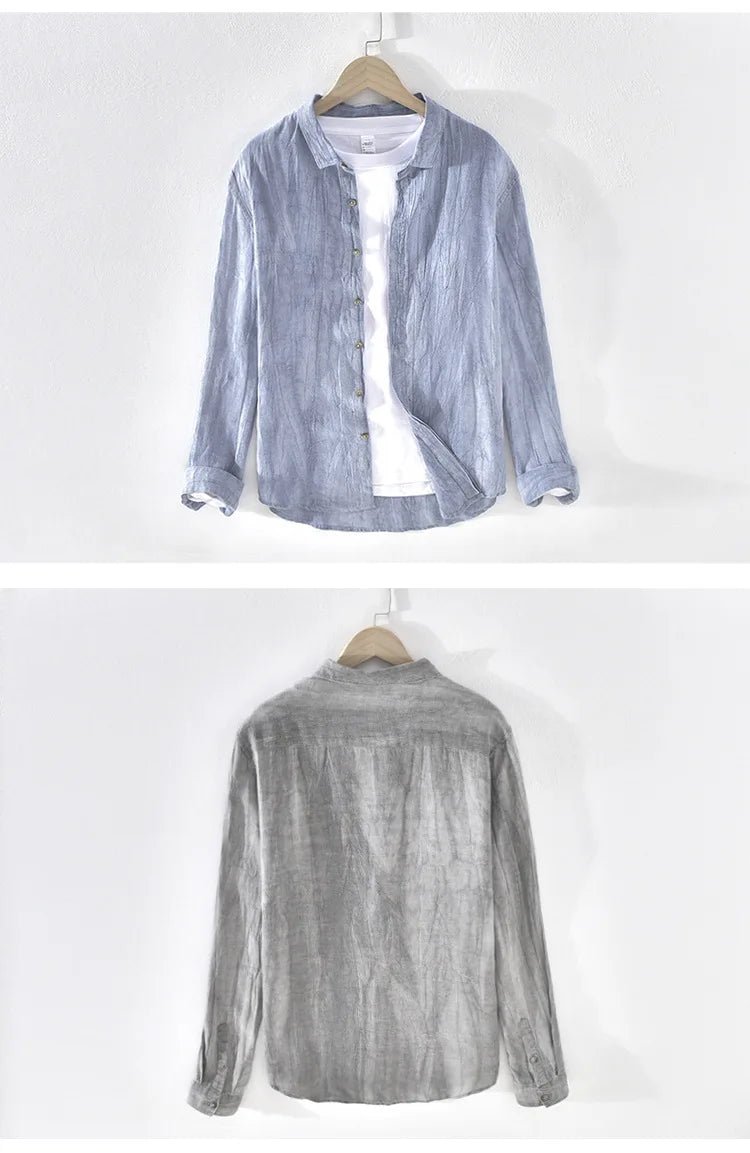 Men Spring Autumn High Quality Healthy 100% Linen Shirts Vintage Wrinkled Soft Breathable Slim Fit Tops Business Casual Shirts