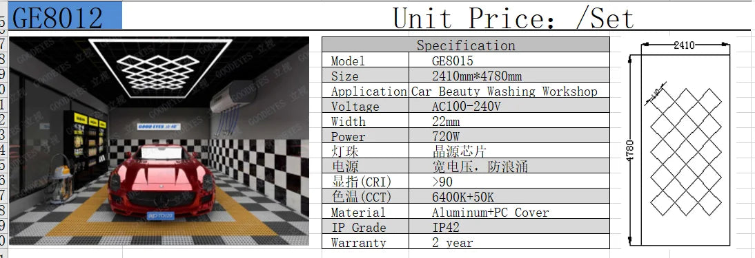 2.41*3.5M with Outline Hexagon Led Garage Lamp Inspection Hexagon Panel Light for Ceiling Wall Detailing Studio Poshing Workshop