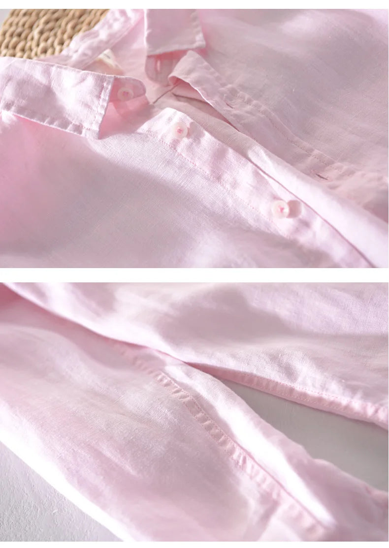 New Designer 100% Linen Long Sleeved Shirt Men Brand Casual Solid White Button Up Shirts for Men Top