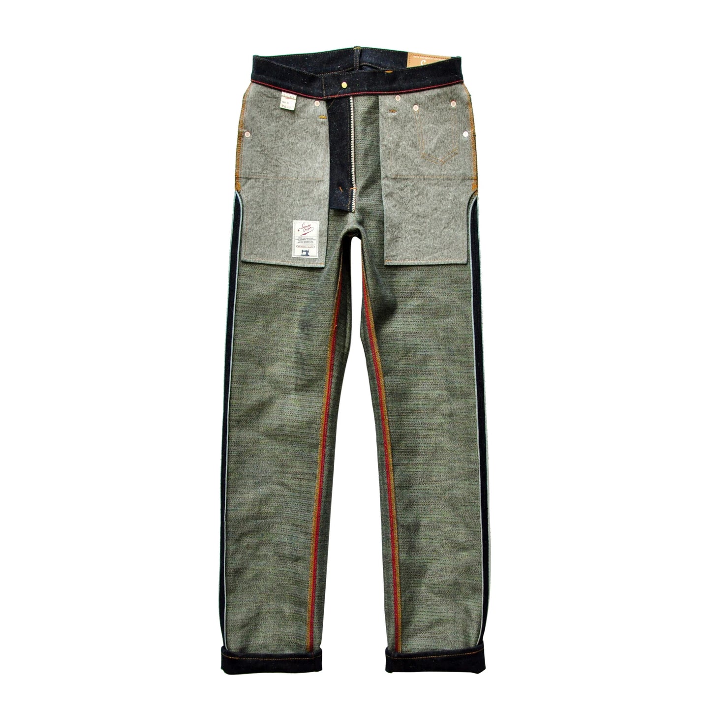 SAUCE ORIGIN EXL916-AG Mens Jeans cotton linen Selvedge Sanforized Raw Denim Jeans for Men Straight Fit Silver Button 19 oz