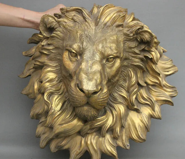 16 Chinese Brass Copper Evil Lion Head Mask Wall Hang Family Decor Art Sculpture statues garden decoration