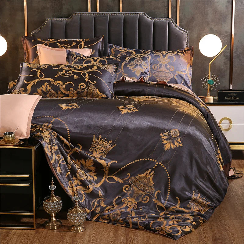 Satin Jacquard Bedding Set Luxury Bed Linens European Style Duvet Cover Queen King Size For Adults